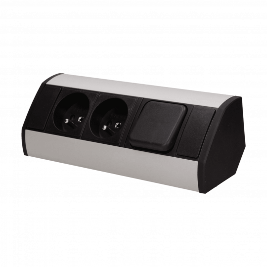 Gniazdo meblowe 2x2P+Z z wyłącznikiem czarno-srebrne Orno