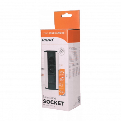 Furniture socket 2x2P+Z with switch, black and silver Orno