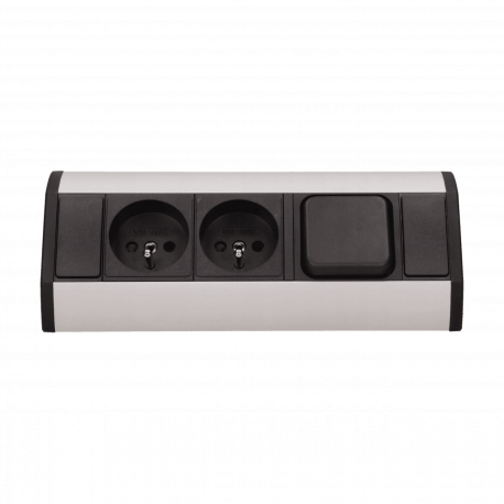 Furniture socket 2x2P+Z with switch, black and silver Orno