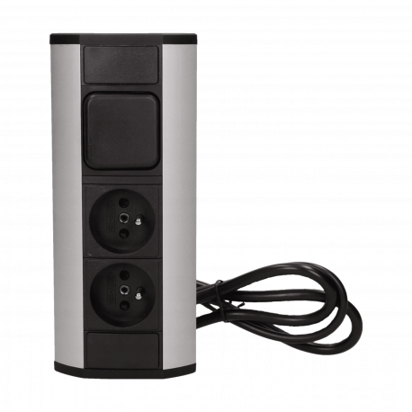 Furniture socket 2x2P+Z with switch, black and silver Orno