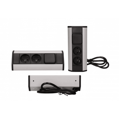 Gniazdo meblowe 2x2P+Z z wyłącznikiem, czarno-srebrne Orno