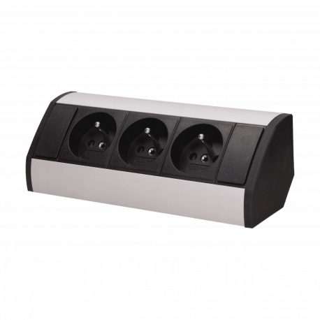 Furniture socket 3x2P+Z, black and silver Orno