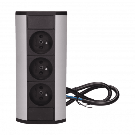 Furniture socket 3x2P+Z, black and silver Orno