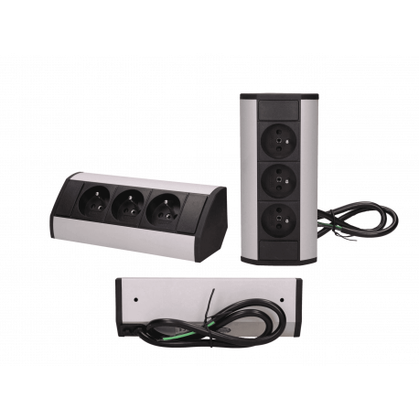 Furniture socket 3x2P+Z, black and silver Orno