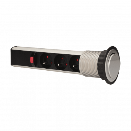 Furniture socket Ø6cm sliding out of countertop with locking mechanism and 1,8m cable, 3x2P+Z ORNO