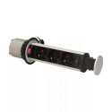 Furniture socket Ø6cm sliding out of countertop with locking mechanism and 1,8m cable, 3x2P+Z ORNO