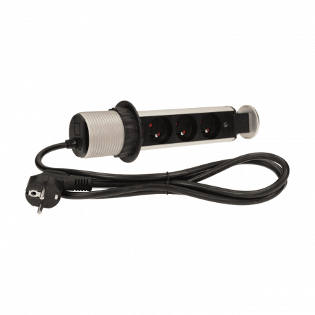 Furniture socket Ø6cm sliding out of countertop with locking mechanism and 1,8m cable, 3x2P+Z ORNO