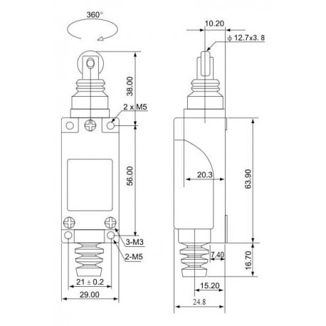 Tracon limit switch with roller pick-up 2xCO 5A LSME8112