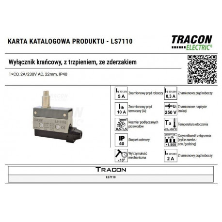 Wyłącznik krańcowy z trzpieniem i zderzakiem  LS7110 TRACON