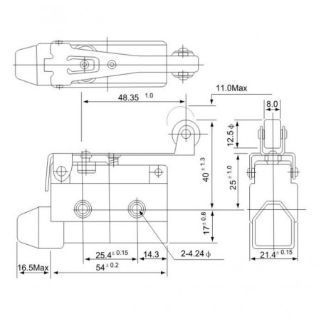 Limit switch with spring-loaded lever and roller LS7121 TRACON