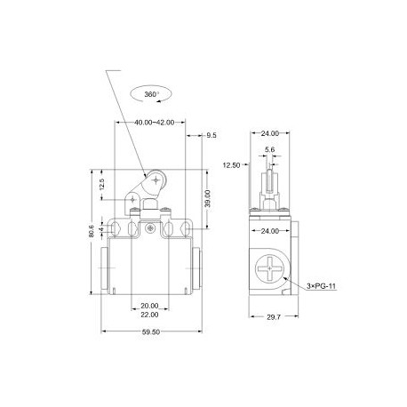 Limit switch with tone and roller 3A VT121 TRACON