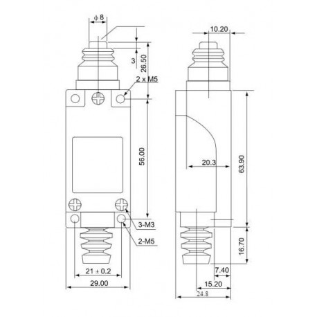 Limit switch with pin and buffer 2xCO 5A LSME8111 TRACON