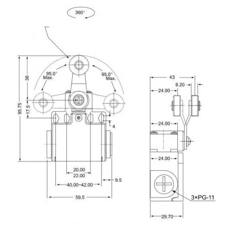 Limit switch with adjustable lever and roller 6A/250V VT118 TRACON