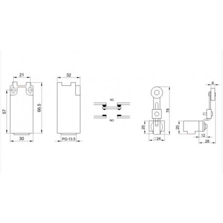 Limit switch with adjustable lever and roller 6A/250V VP145 TRACON