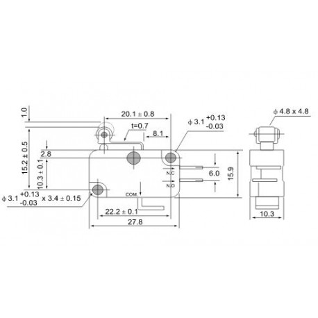 Micro limit switch with lever and roller KW3-41 TRACON