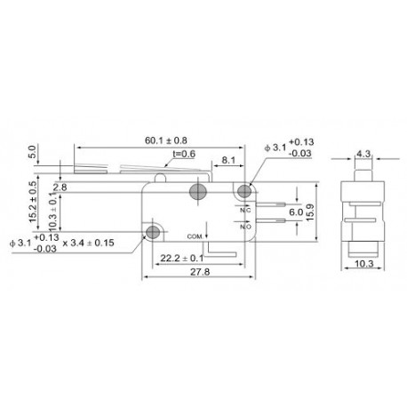 Micro limit switch with spring lever KW3-21 TRACON