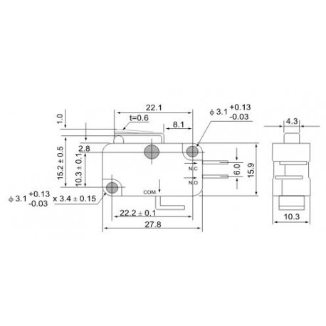 Micro limit switch with spring lever KW3-11 TRACON