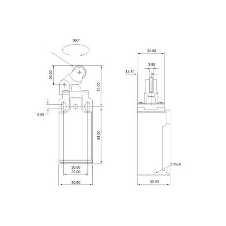 Limit switch with lever and roller 6A/250V IP65 VP121 TRACON