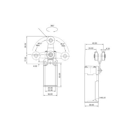 Limit switch with lever and roller 6A/250V IP65 VP118 TRACON