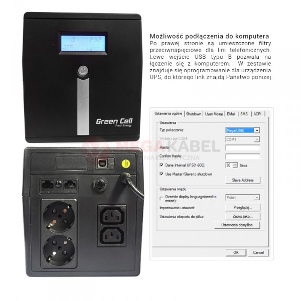 UPS 1000VA 600W LCD UPS03 uninterruptible power supply.