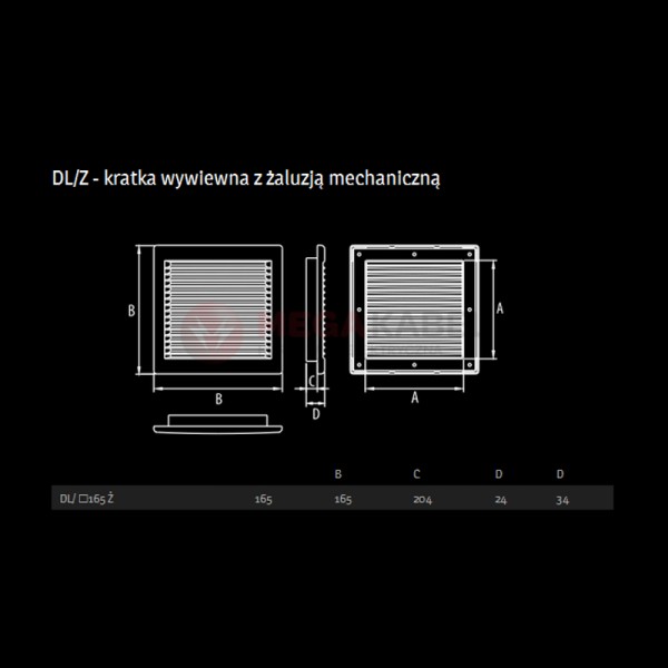 Ventilation grille with louver DL/165 Ż Dospel