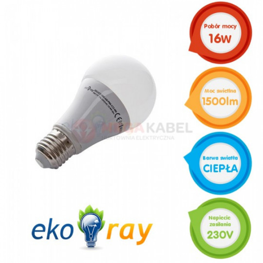 Żarówka LED 16W E27 230V A60 ciepła Eco-Ray