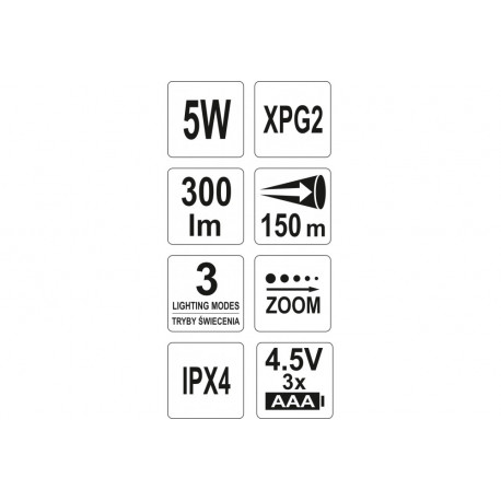 Latarka XPG2 CREE 5W 300lm 3xAAA YT-08566 Yato