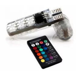Żarówki samochodowe W5W T10 RGB 6 SMD + pilot
