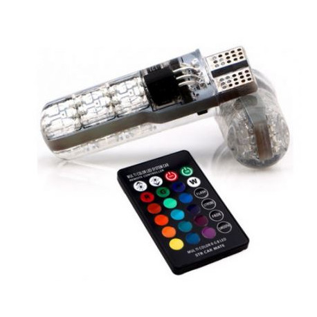 Żarówki samochodowe W5W T10 RGB 6 SMD + pilot