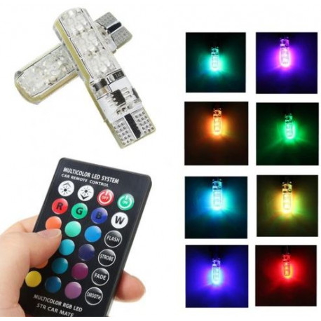 Żarówki samochodowe W5W T10 RGB 6 SMD + pilot