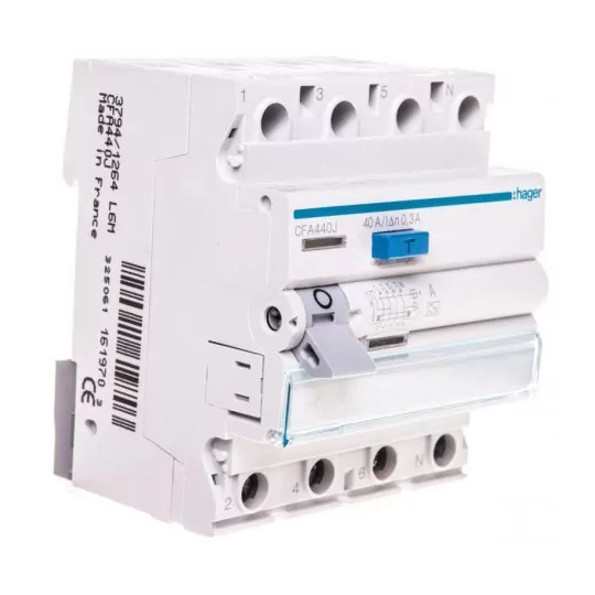 Residual current circuit breaker CFA440J 40A 0.3A Type A HAGER