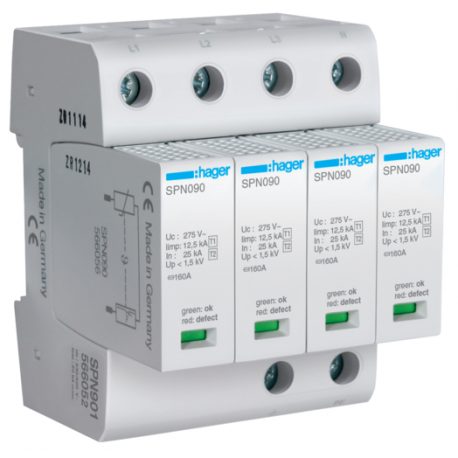 B+C surge arrester 4P 12.5kA SPN901 Hager
