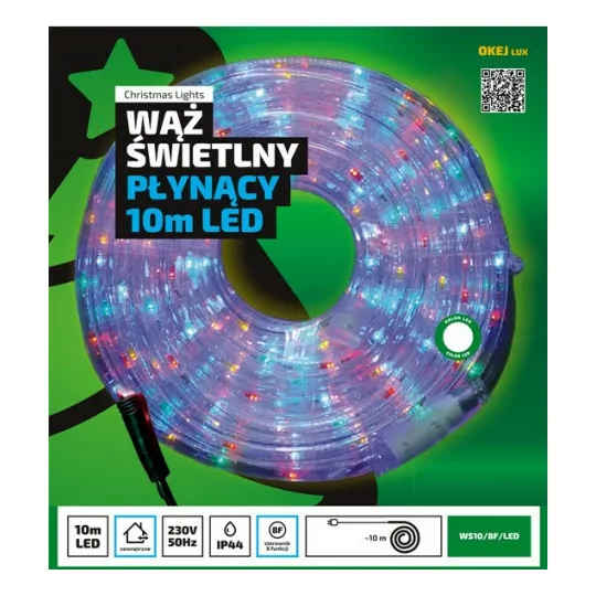 Wąż świetlny płynący niebieski zewnętrzny 8-funkcji 10m