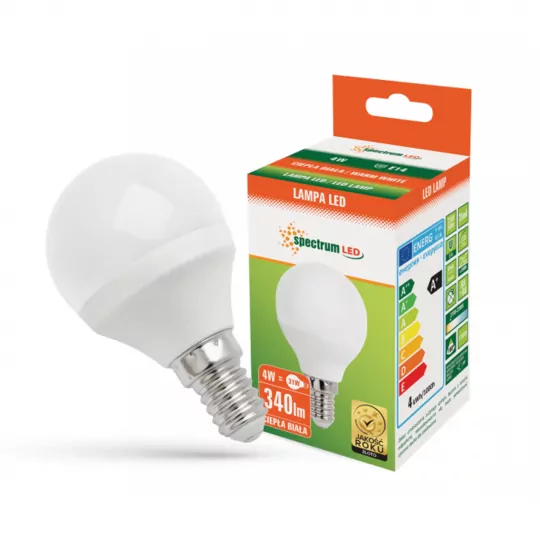 Żarówka LED kulka E14 230V 4W ciepła WW SPECTRUM