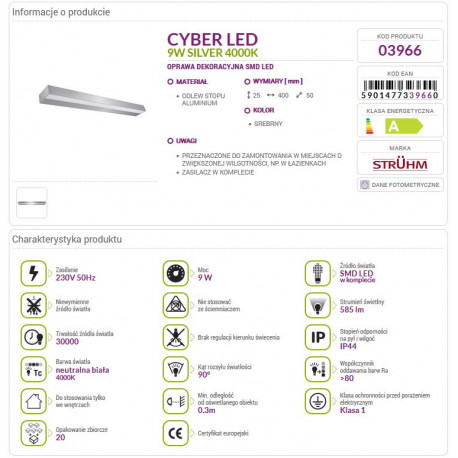 CYBER LED 9W silver NW decorative wall lamp 03966 STRUHM