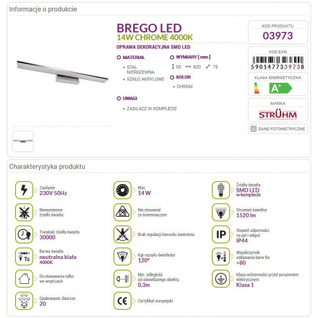 Decorative wall lamp BREGO LED 14W chrome NW 03973 STRUHM