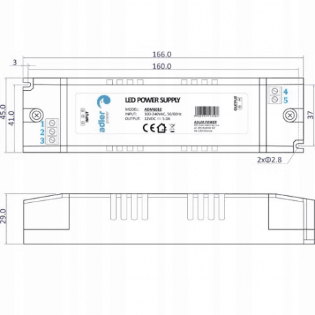 LED Switching Power Supply 12V 5A IP20 ADM6012 60W Adler