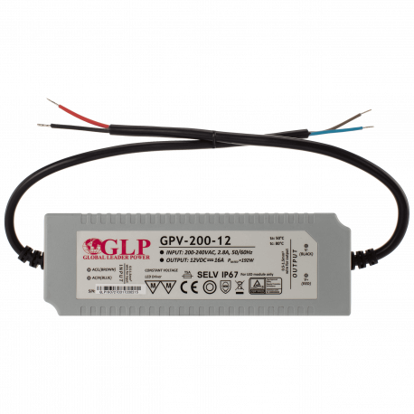 LED Switching Power Supply 12V 16A 200W IP67 GPV-200-12 GLP