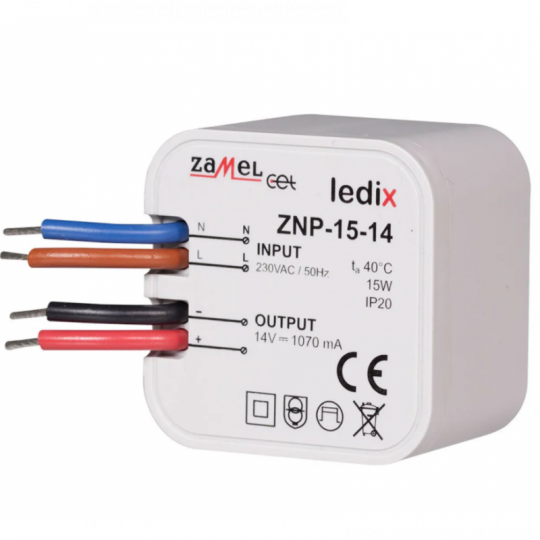Zasilacz LED dopuszkowy ZNP-15-14 Ledix 14V 15W Zamel