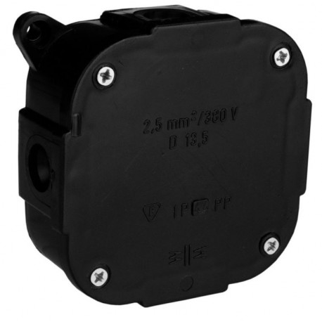 Puszka czarna n/t 80x80x30 IP44 zacisk. 074-55 ViP