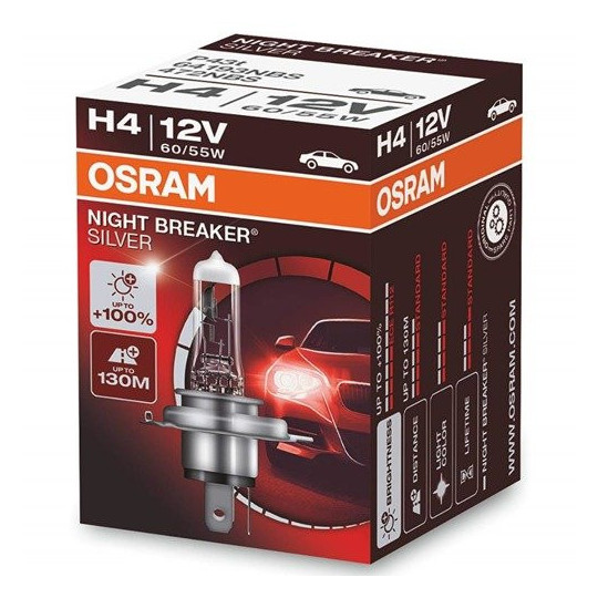 H4 12V 55W Night Breaker Silver bulb 1 piece OSRAM.