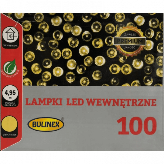 Lampki choinkowe 100 LED ciepłe wewnetrzne 4,9m 20-038 Bulinex