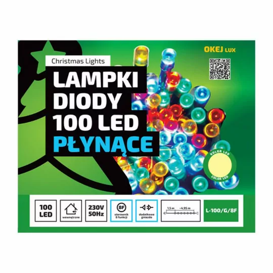 Lampki choinkowe LED L-100/G/8F ciepłe 4,95m 8 funkcji wewnętrzne OKEJ LUX