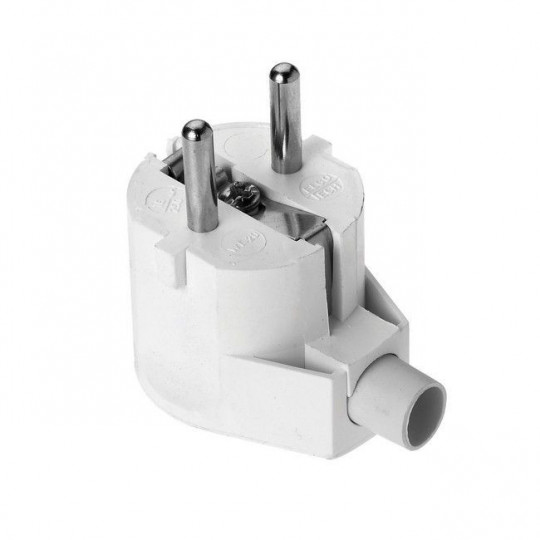 Angled mains plug 230V white with grounding ELGOTECH