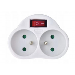 2-GN grounded plug splitter with switch white P0062 EMOS