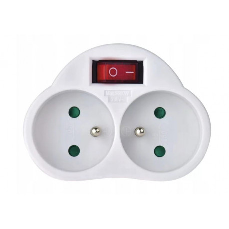 2-GN grounded plug splitter with switch white P0062 EMOS