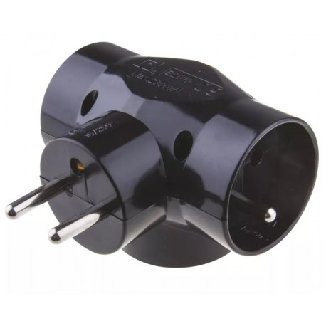 3GN grounded plug splitter black P0030 Emos