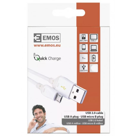 Przewód USB 2.0/microUSB 1m biały SM7004W Emos
