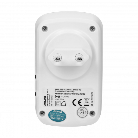 Dzwonek bezprzewodowy 230V ERATO biały OR-DB-AX-151 Orno