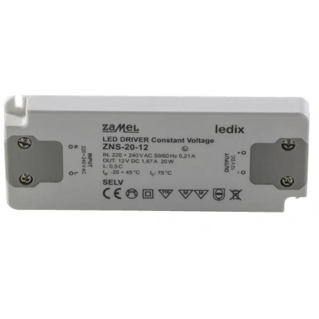 Zasilacz LED slim 12V 20W 1,67A ZNS-20-12 Zamel